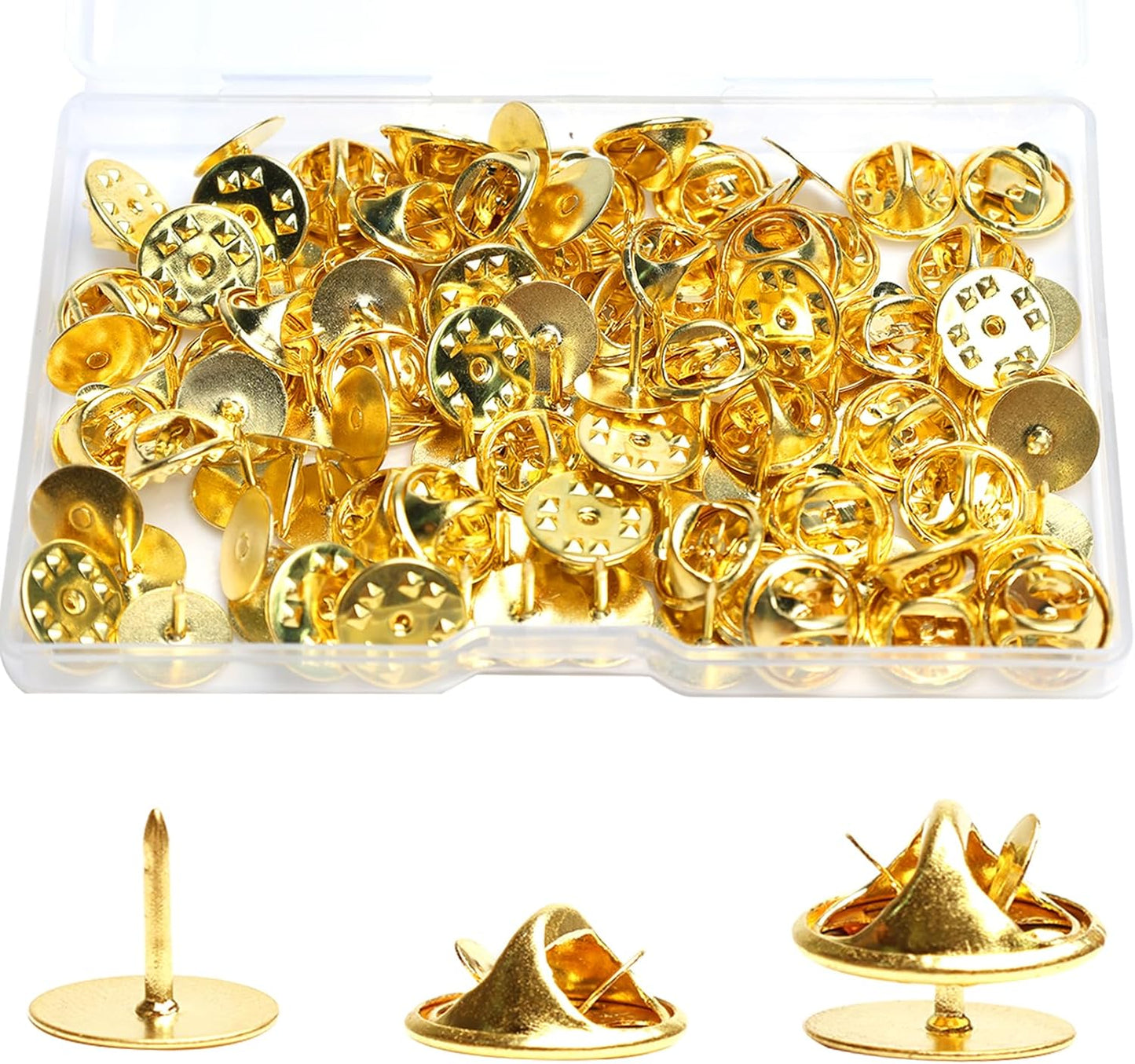 50 Pairs Premium Butterfly Clutch Pin Backs with 8mm Length 10mm Width Blank Pins for DIY Enamel Pins, Jewelry Craft Gifts, or Tie Tack Keeper Replacements (Gold)