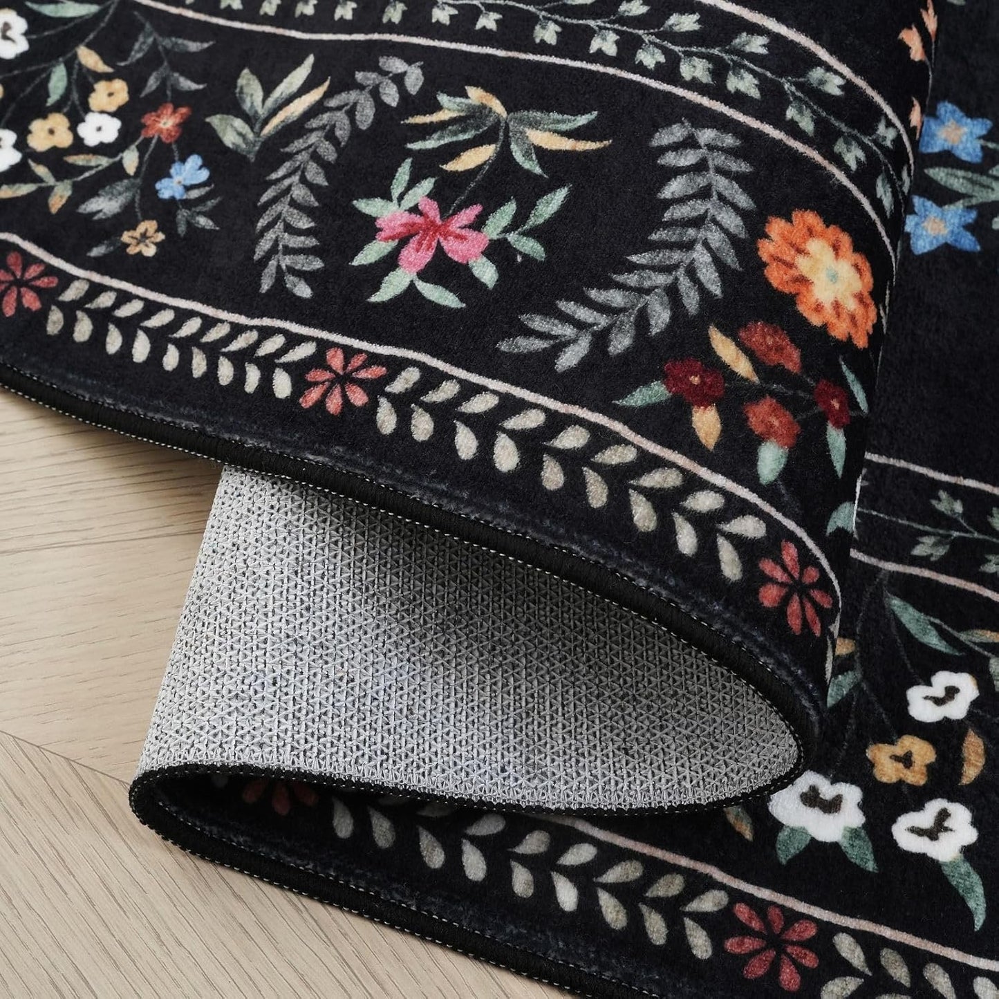 Rugcomf Door Mat Indoor Entrance 2x3 Rug Machine Washable Boho Floral Animal Small Area Rug Non-Slip Low Pile Throw Rugs for Entryway, Kitchen, Front Door Indoor Entrance, Entry, Kids Room (Black)