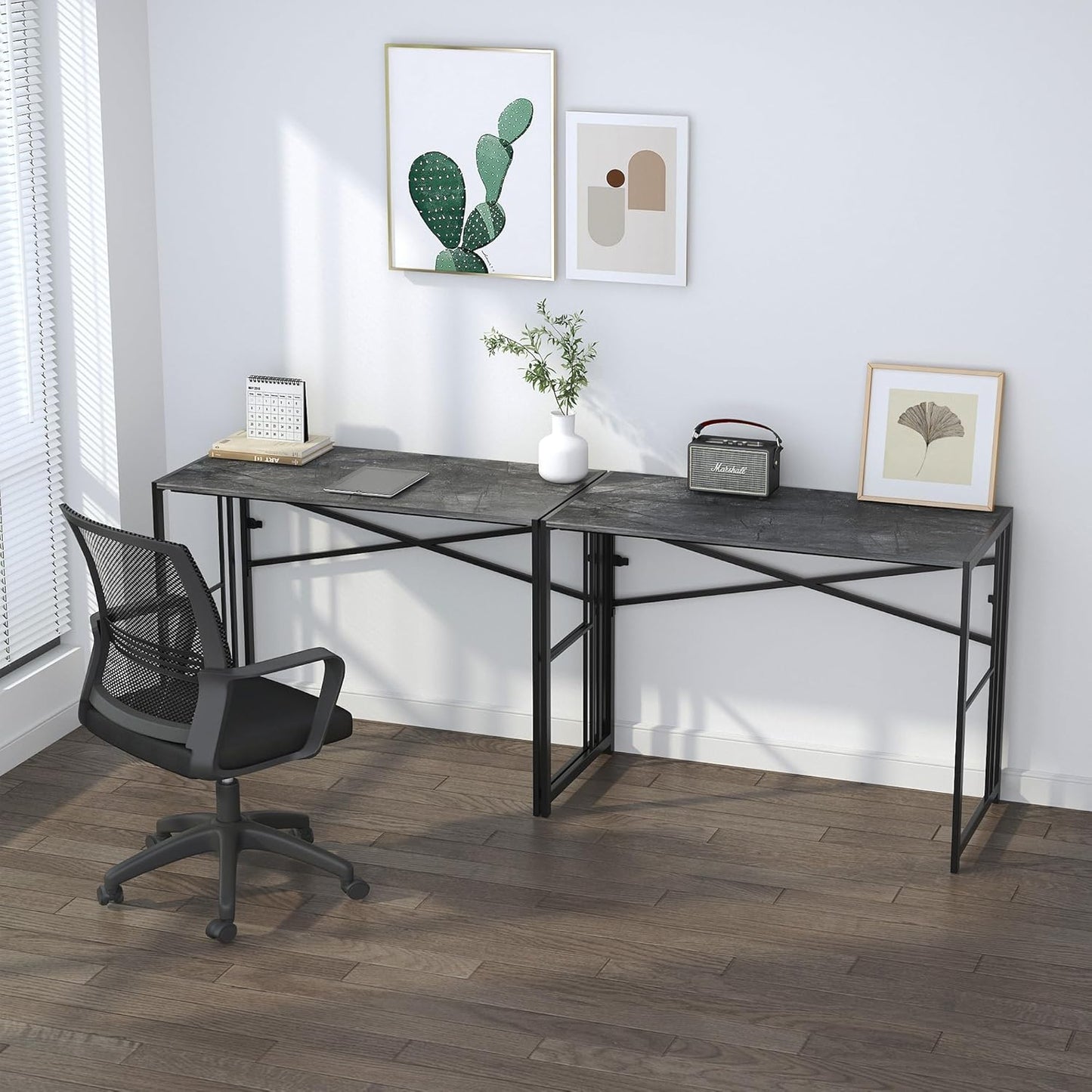 Folding Desk 40 inch Writing Gaming Computer Camping Desk, No Assembly Required Home Office Table, Grey