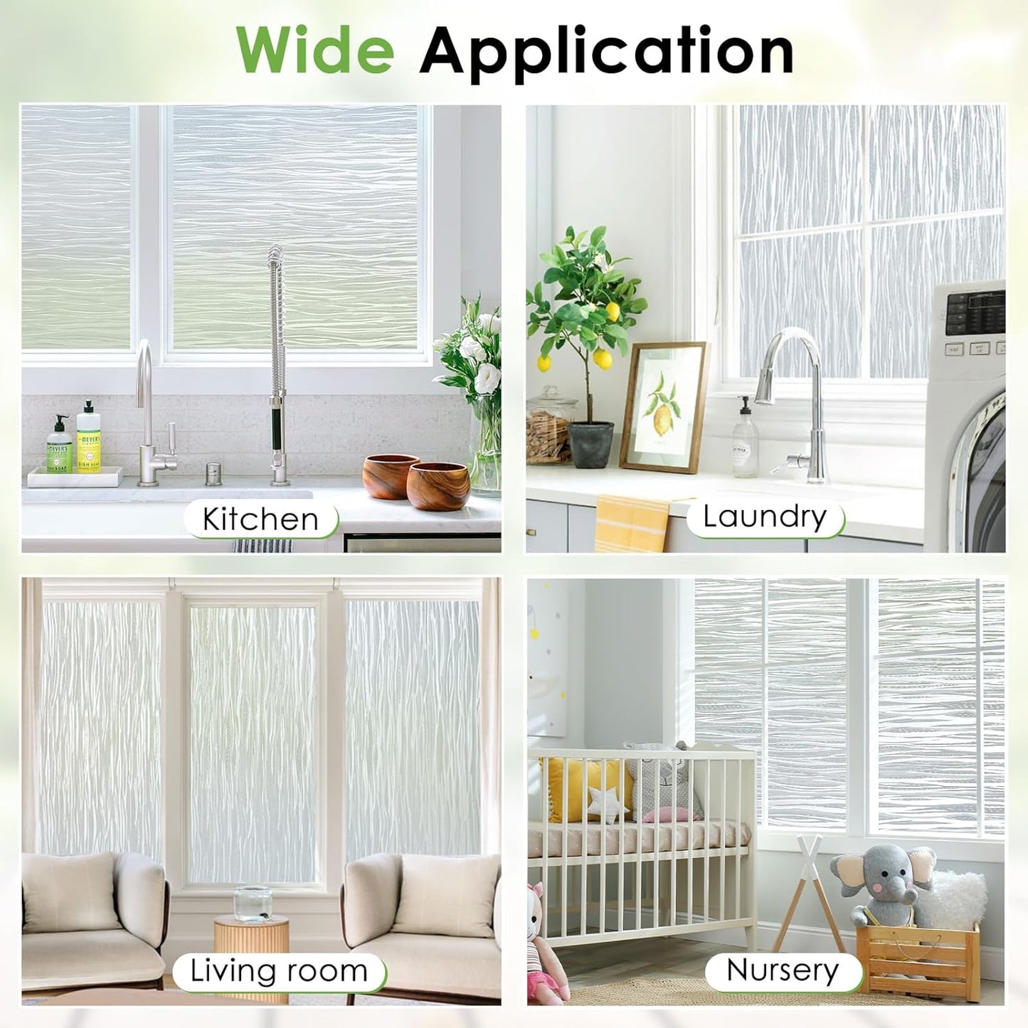 Homein Window Privacy Film, Frosted Glass Window Film Decorative, Non Adhesive Glass Clings, Static Cling Door Coverings, UV Blocking Privacy Sticker for Home, Pure Wave, 17.5 x 157.4 inches