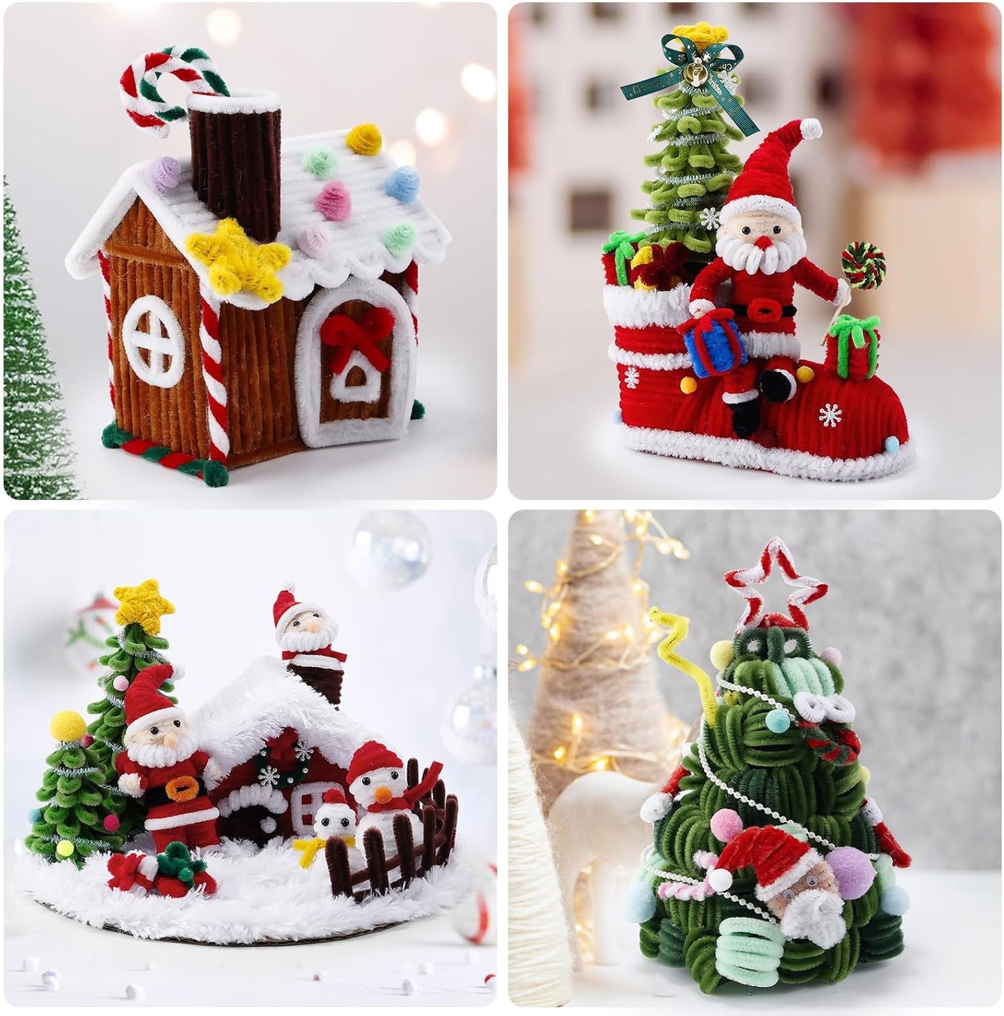 Caydo 300 Pieces Christmas Pipe Cleaners Glitter Chenille Stems for DIY Craft Christmas Decoration (Red, Green, Gold, Silver)