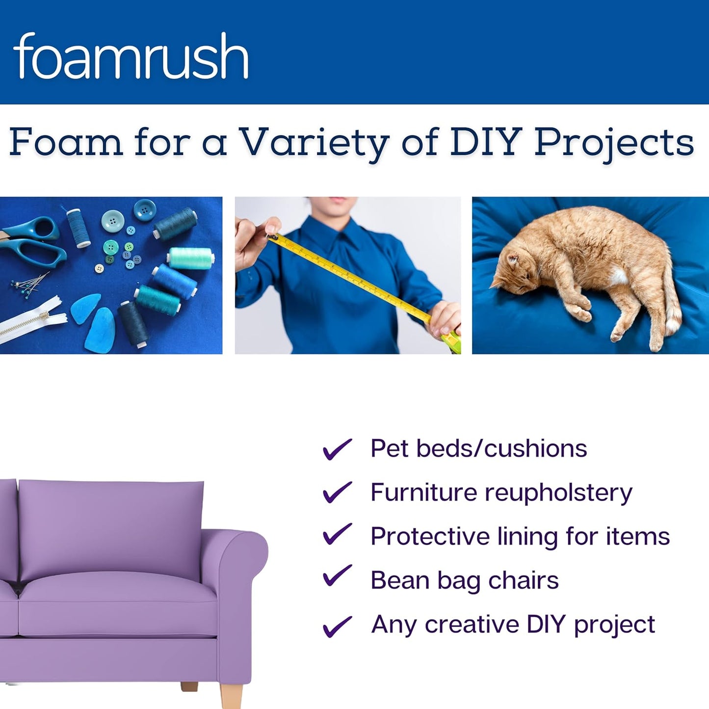 FoamRush 3" H x 24" W x 24" L Upholstery Foam Cushion High Density (Square Foam for Dining Chairs, Chair & Wheelchair Seat Cushion Replacement)