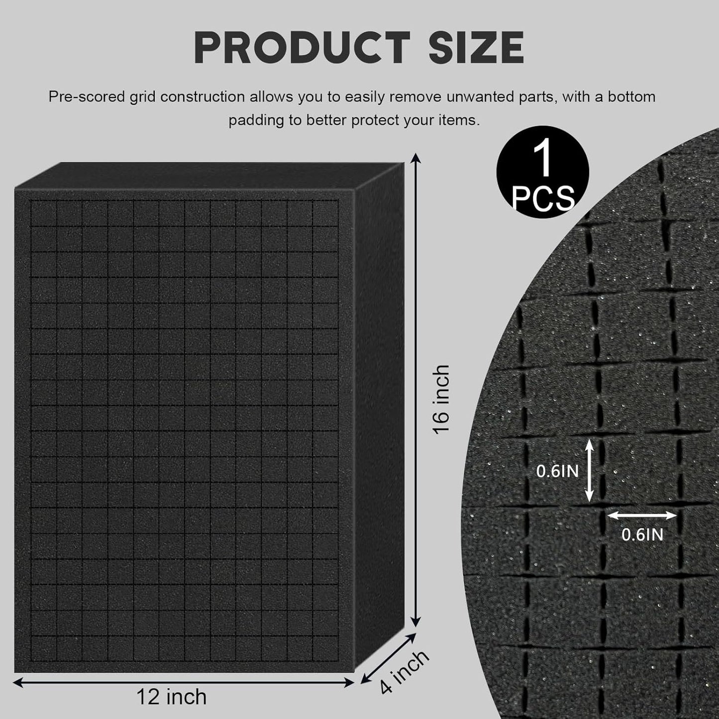 Pick and Pluck Foam Sheets, 1 PCS 16 x 12 x 4 Inch Pick Apart Foam Insert for Camera Storage, Crafts, Tool Box, Storage Drawer