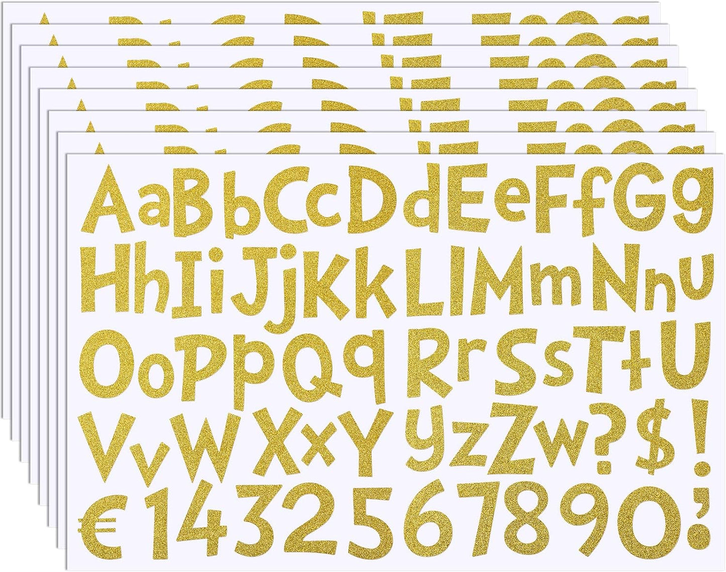 TaoBary 544 Pcs 2 Inch 16 Sheets Large Letter Stickers, Upper and Lower Case, Adhesive Vinyl Alphabet Sticker for Bulletin Board, Poster, Bottle, DIY, Notebook(Glitter Gold,2 Inch)