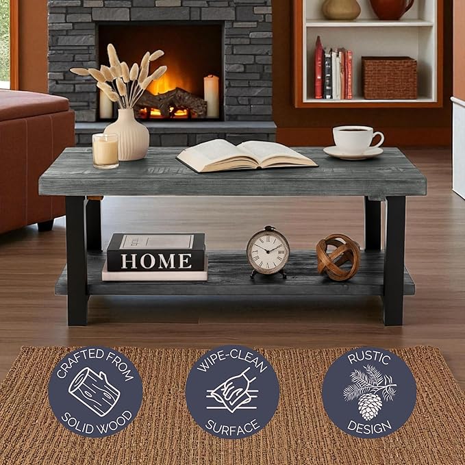 Alaterre Furniture Pomona Living Room 42 Inch Rectangular Solid Wood Coffee - Image 4