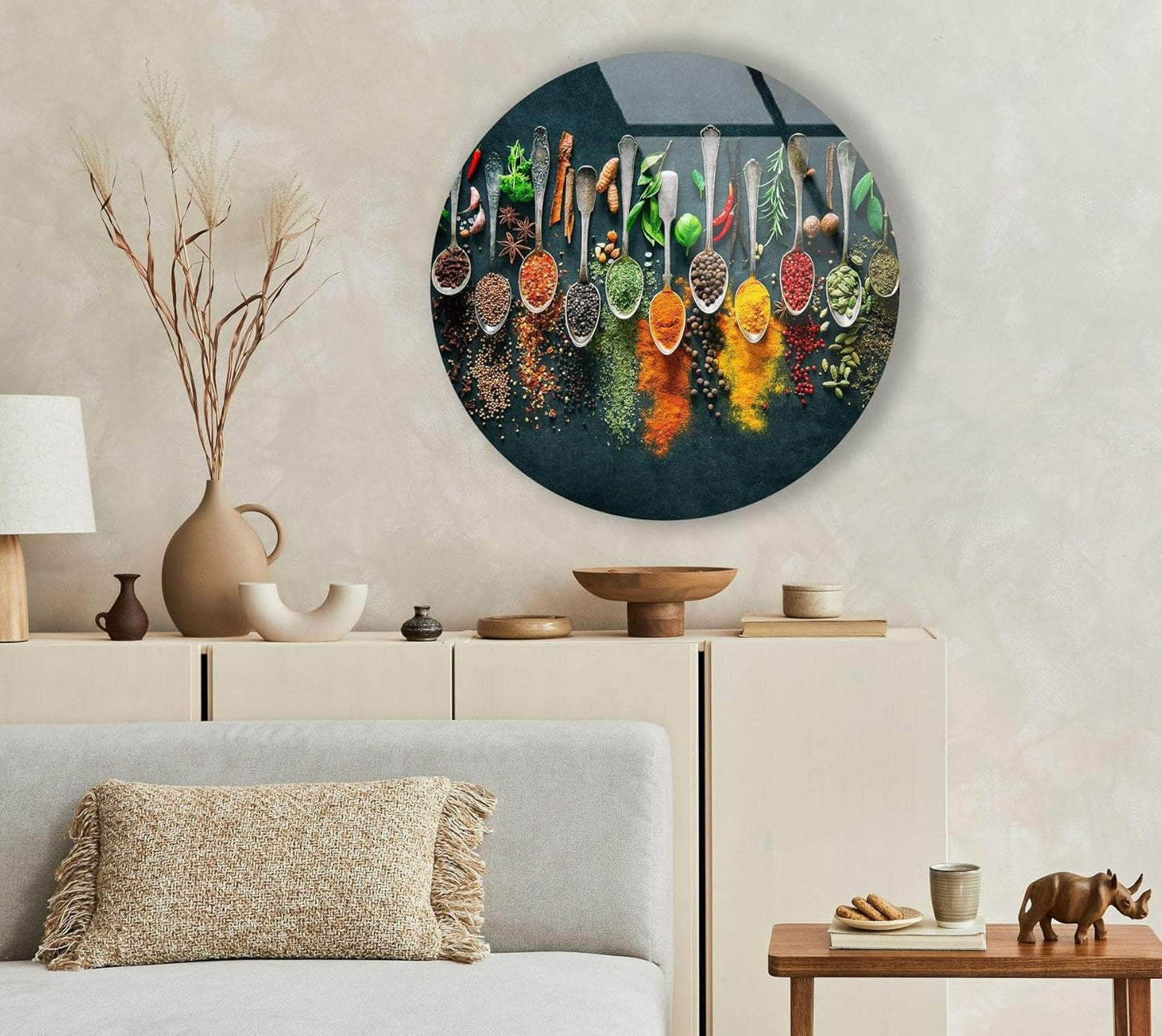 My Photostation.com Round 24'' Spoon Spices Glass Wall ArtTempered Glass Printing Wall Decor Large Wall Art Wall Hangings