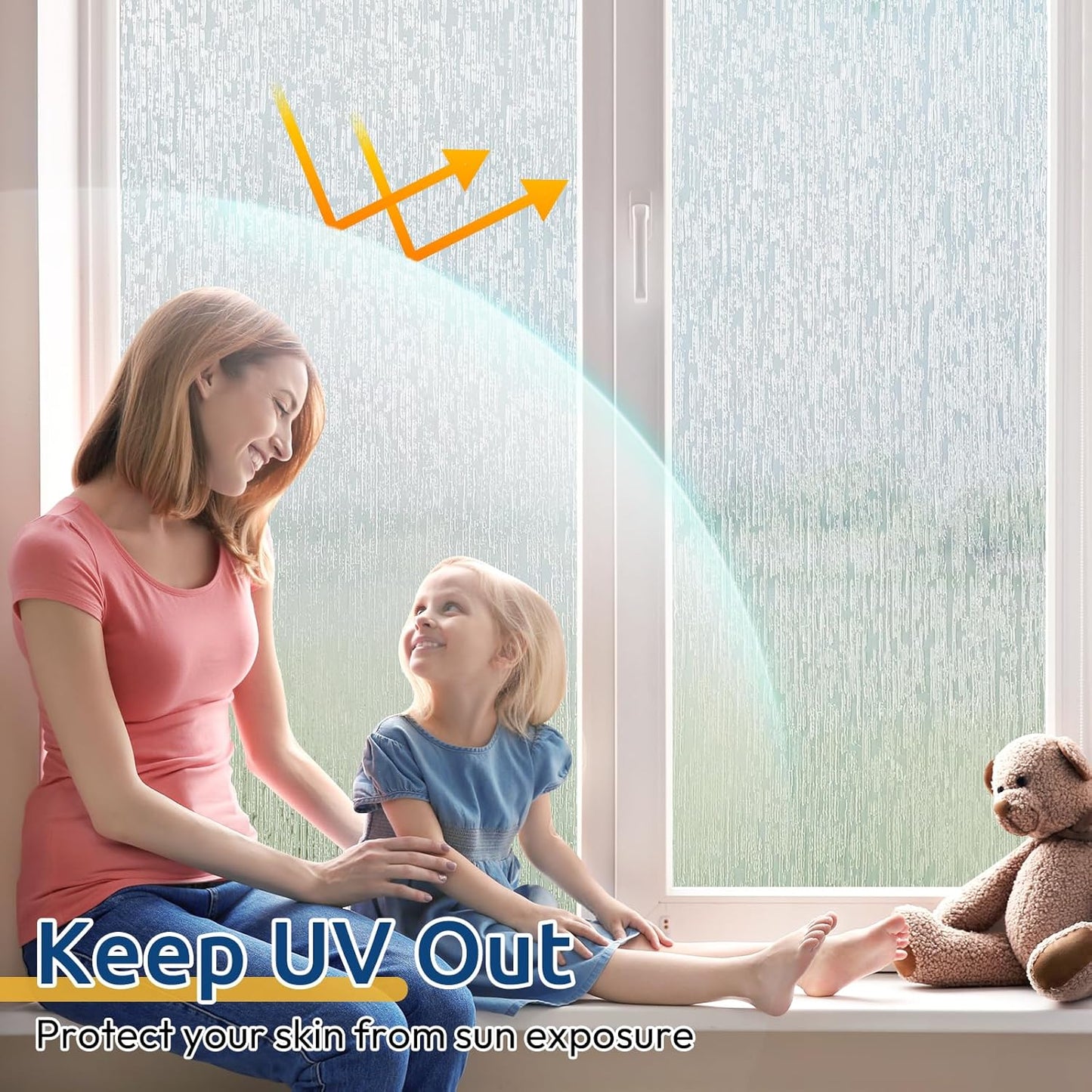 rabbitgoo Window Privacy Film Frosted Glass Clings, Decorative Sun UV Blocking Static Cling Window Covering, Removable Frosting Sticker for Home, Rain Silk, 11.8 x 78.7 Inches
