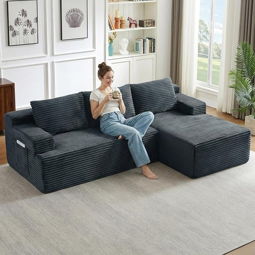 96" Cloud Sectional Couch with L-Shape Chaise, Modular Comfy Sofa Chaise Longue by ODUWA