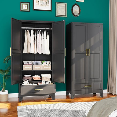 71"H Metal Tall Armoire Wardrobe Closet by erosoei
