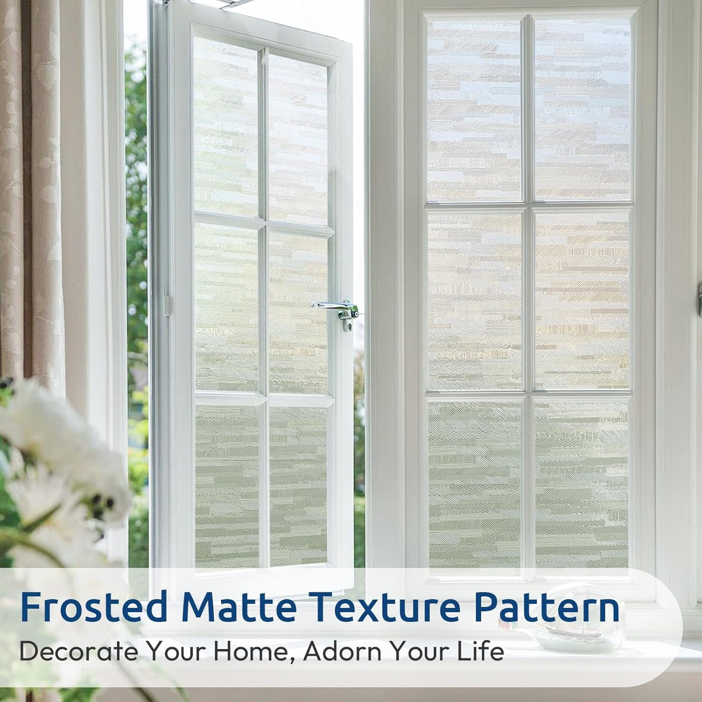 rabbitgoo Window Privacy Film, No Glue Frosted Glass Film, Static Cling UV Blocking Non Adhesive Reusable Heat Control Window Vinyl Clings for Home, Office, Frosted Silk, 11.8 x 118.1 Inches