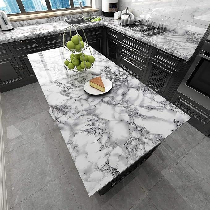 Livelynine Marble Wall Paper Kitchen Countertop Peel and Stick Wallpaper - Image 2