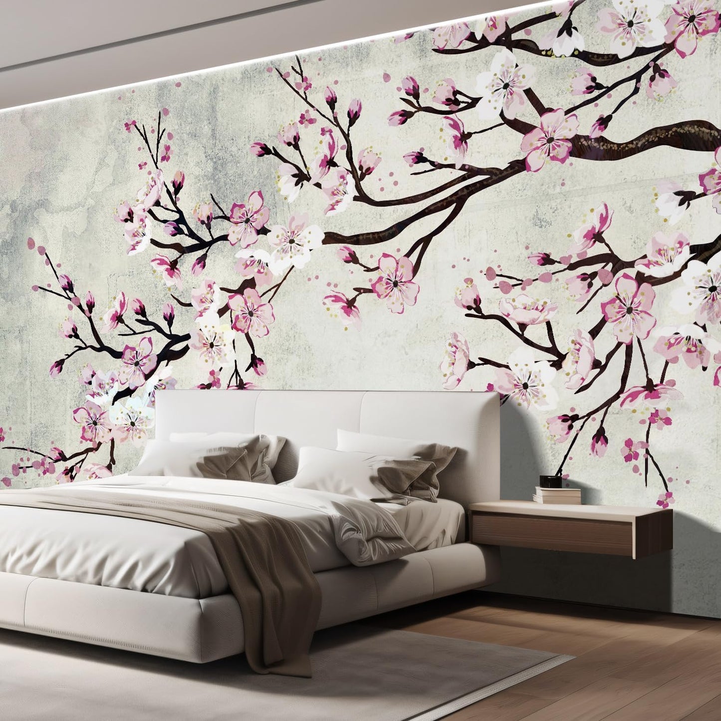 wall26 Large Wall Mural Watercolor Style Ink Painting Pink Cherry Blossom on Vintage Wall Background | Self-Adhesive Vinyl Wallpaper/Removable Modern Wall Decor - 96x120 inches