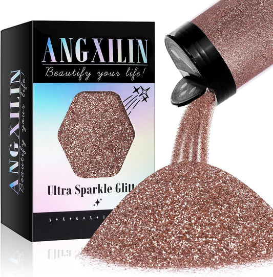High Capacity 260g Shaker Bottle Package Metalic Glitter, Rose Gold Fine Glitter for Tumbler, Jewelry Making, Epoxy Resin DIY Craft, Face Body Nail Art