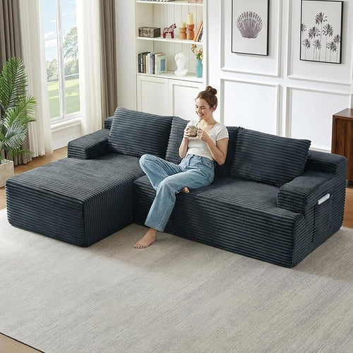 96" Cloud Sectional Couch with L-Shape Chaise, Modular Comfy Sofa Chaise Longue by ODUWA