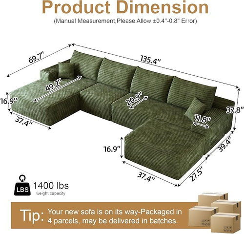 136" Sectional Couches for Living Room Cloud Couch Sofa - Image 2