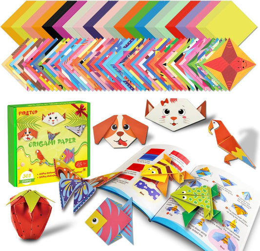 308 Sheets Origami Paper Kit, 5.5inch Craft Origami Set for Kids Ages 5-12, with 54 Patterns & Guiding Book for Beginners, Art Projects for Children Adult, Birthday Christmas Gifts for Boys&Girls
