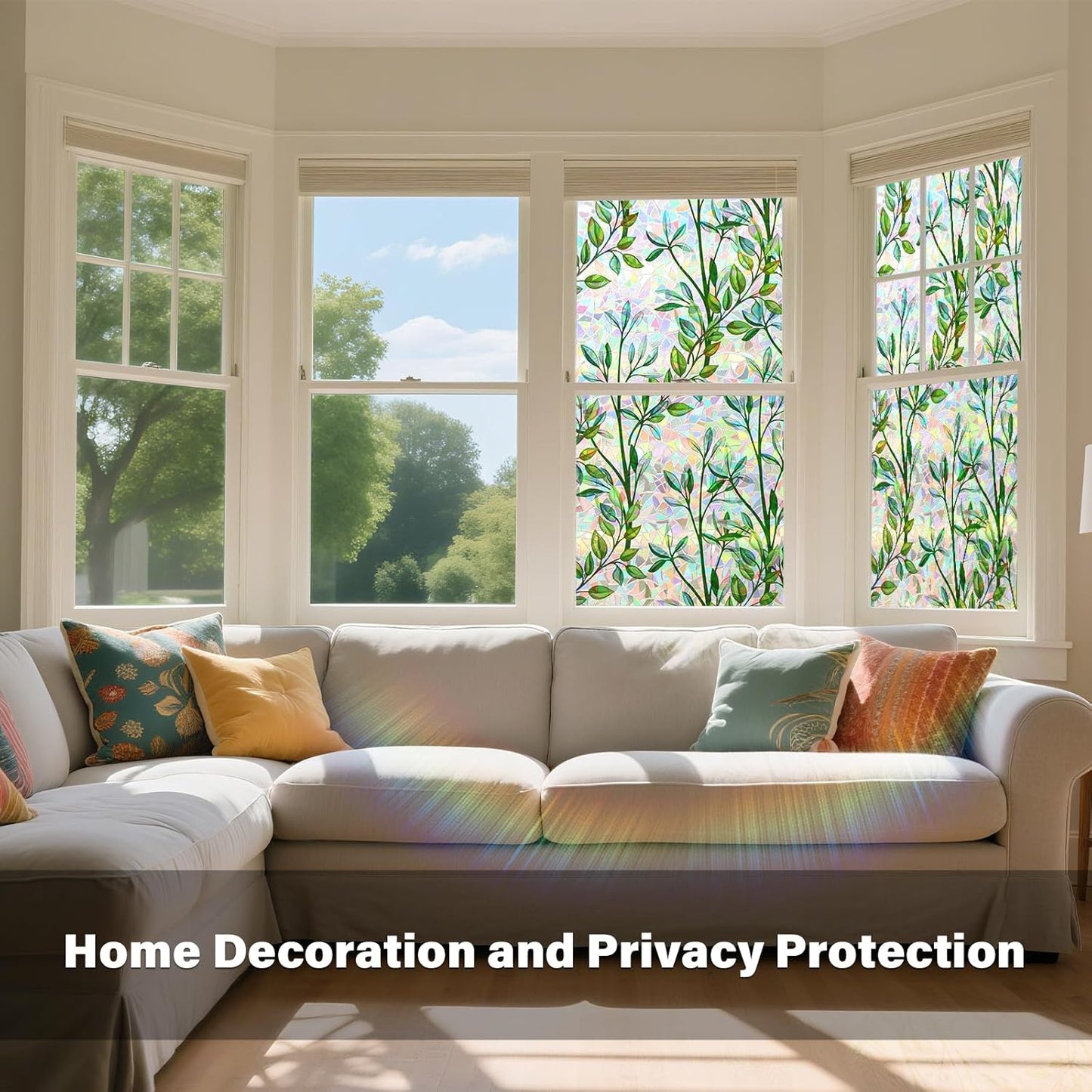 Donox Window Privacy Film, 3D Decorative Window Vinyl Decorative Stained Glass Window Film, Anti-UV Sun Blocker Heat Control for Home, 45.2 Inch x 13.1 Feet (with Installation Tool)