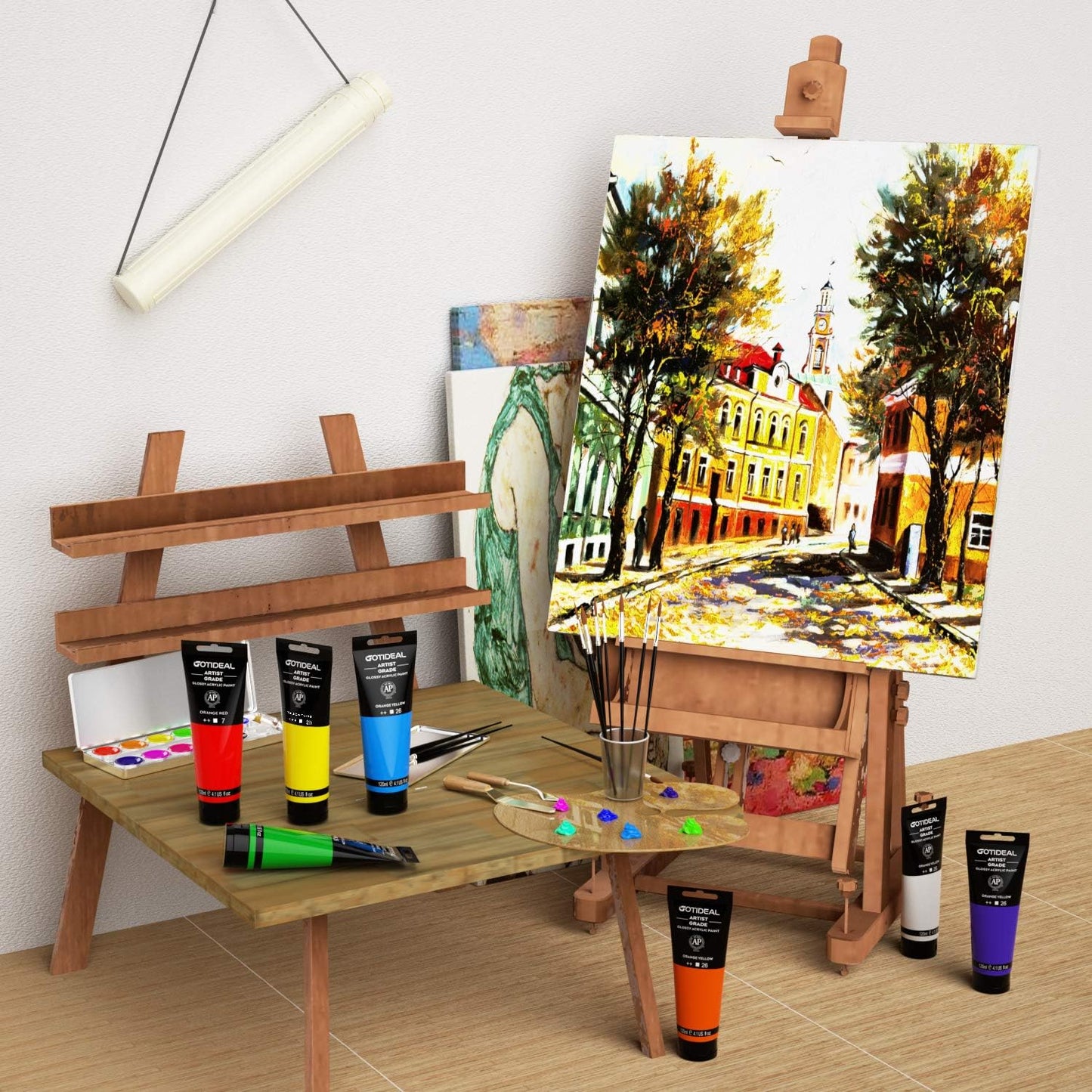 GOTIDEAL Acrylic Paint Scarlet Red Tubes(120ml, 4.1 oz) Non Toxic Non Fading,Rich Pigments for Painters, Adults & Kids, Ideal for Canvas Wood Clay Fabric Ceramic Craft Supplies (Scarlet