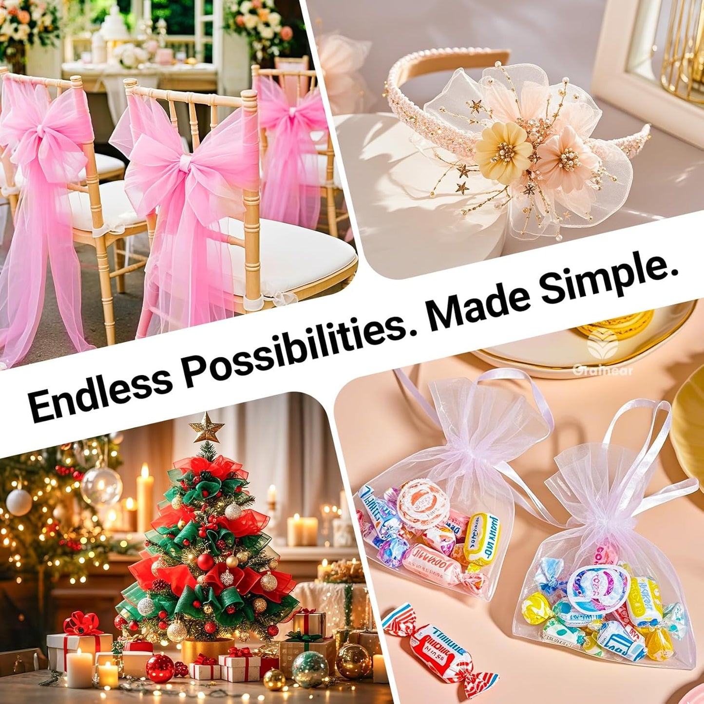 White Organza Fabric – 16" x 20 Yards Elegant Sheer Tulle Bolt for Wedding Arches, Party Decor, Chair Bows, Gift Wrapping & Large DIY Projects (Full Roll)