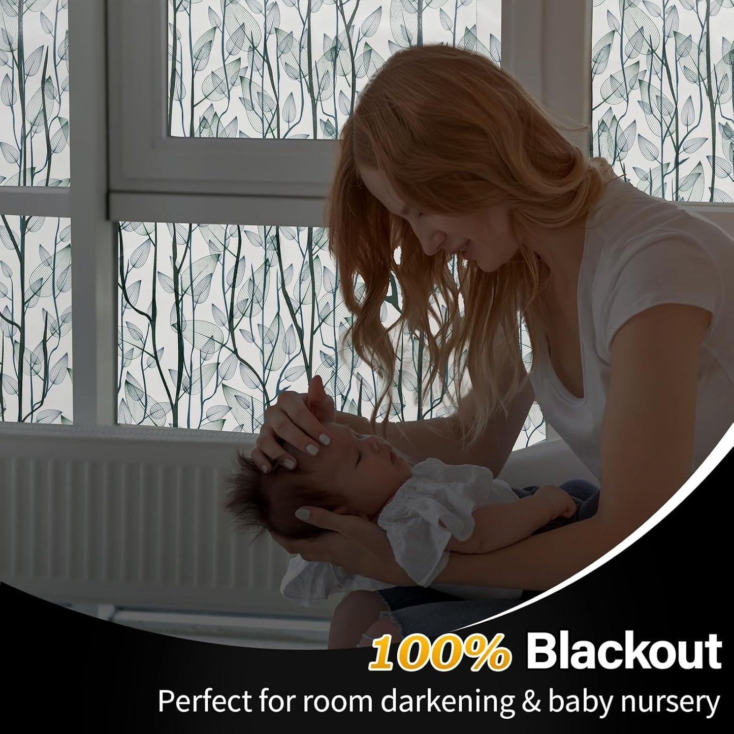 Leaf Pattern Window Tint with Installation Tools, Blackout Window Cover, Sun Blocking Window Tint for Home (Full Blackout Opaque, 35.4'' x 118.1'')