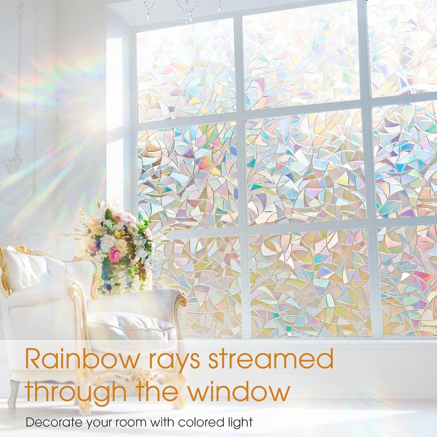 Beautyhero Window Privacy Film, Rainbow Reeded Glass Cling, 3D Decorative Coverings with UV Blocking, Static Cling for Bathroom Doors Cabinet