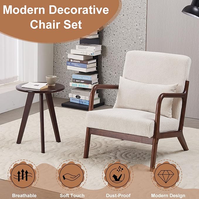 Beige Midcentury Modern Accent Chair - Image 3