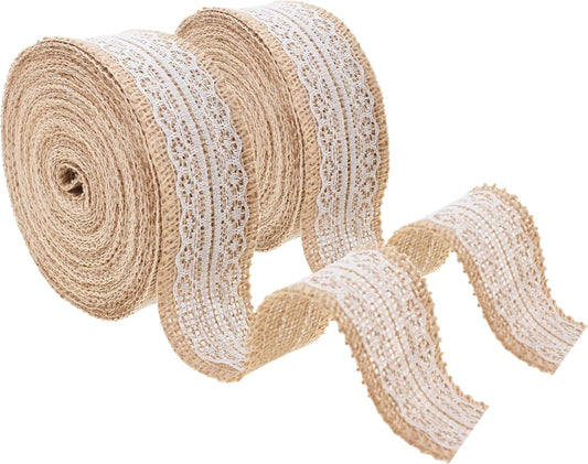 Mandala Crafts Burlap and Lace Ribbon 1.5 Inches Wide Jute Ribbons for Crafts - 20 Yds Roll Rustic Burlap Wrap Trim Ribbons for Wreaths Bows Wedding Party