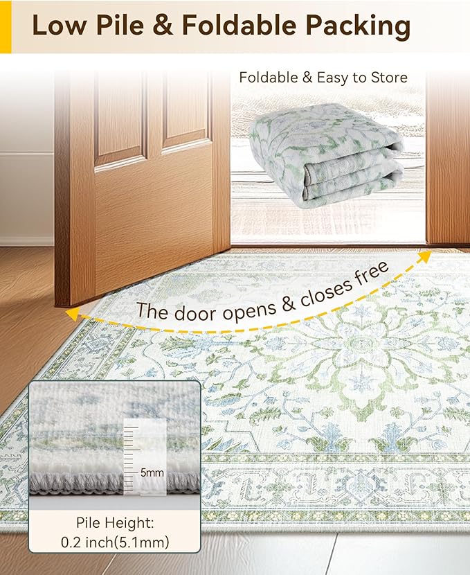RELEANY Area Rugs Round 6ft Washable Non-Slip, Floral Vintage Distress Print - Image 4
