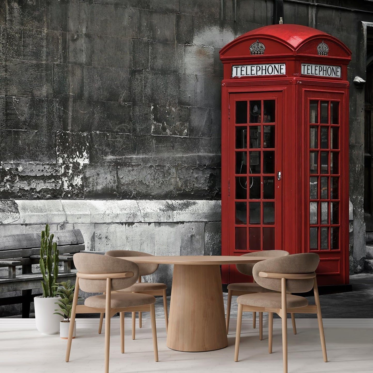 wall26 British Phone Booth in London, United Kingdom Removable Wall Mural | Self-Adhesive Large Wallpaper - 120x168 inches