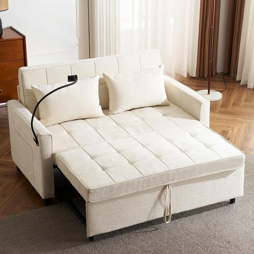 3 in 1 Convertible Sleeper Sofa Bed, 56.9" Small Pull Out Couch Bed by LITVZ