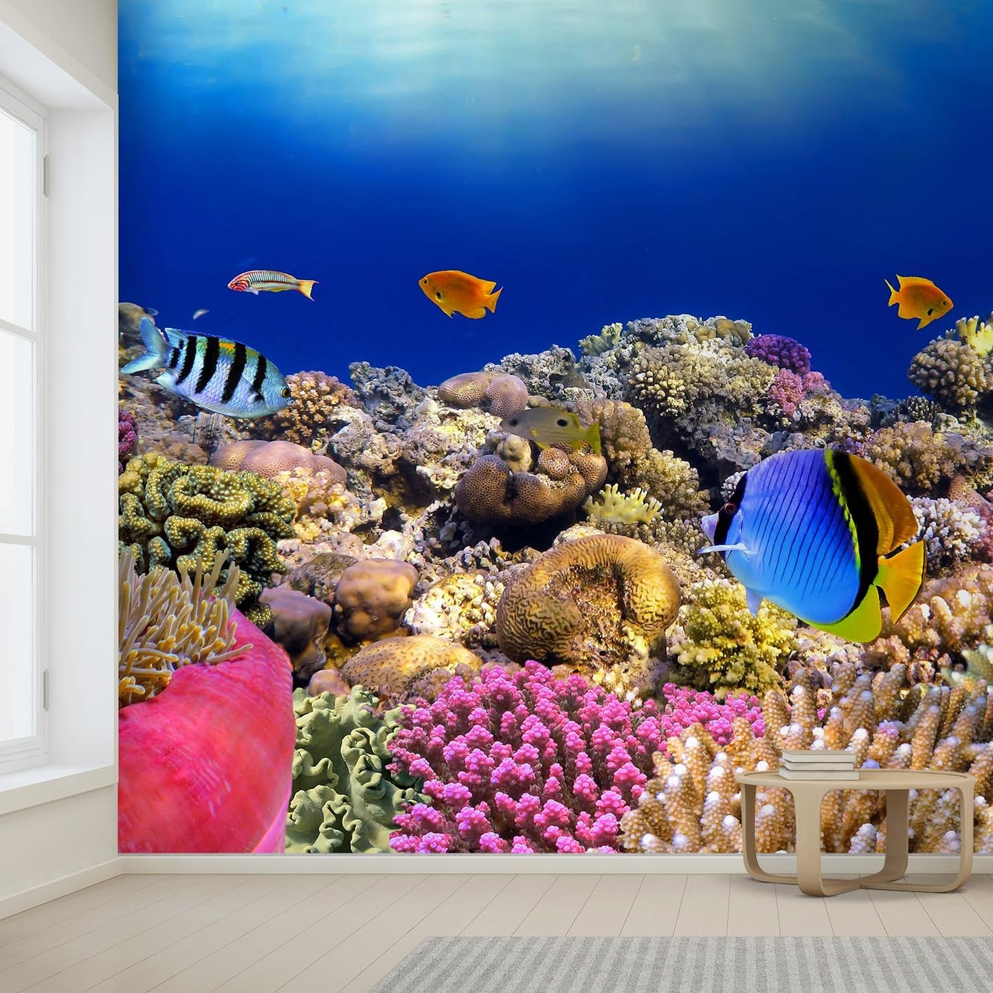 wall26 Removable Wall Sticker/Wall Mural Tropical Blue Fish Coral Reef Ocean Seascape Nature Wilderness Photography Nautical Landscape Decorative for Living Room, Bedroom, Office - 120x168 inches