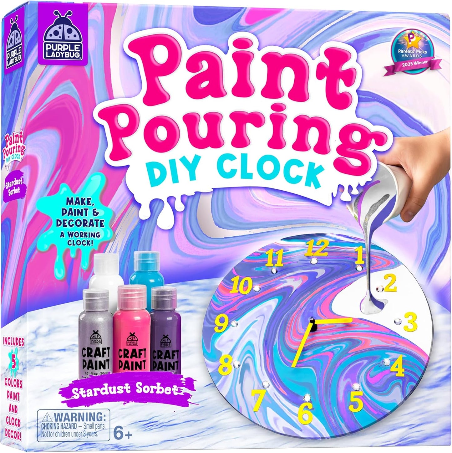 Paint Pouring DIY Clock Kit - Complete Decorate & Painting Kit for Kids 6-8 - Creative Arts & Crafts for Girls Age 10-12 - Christmas Boys & Girls Gifts 8-12 Years Old - Tween & Teen Girl Gifts Ideas