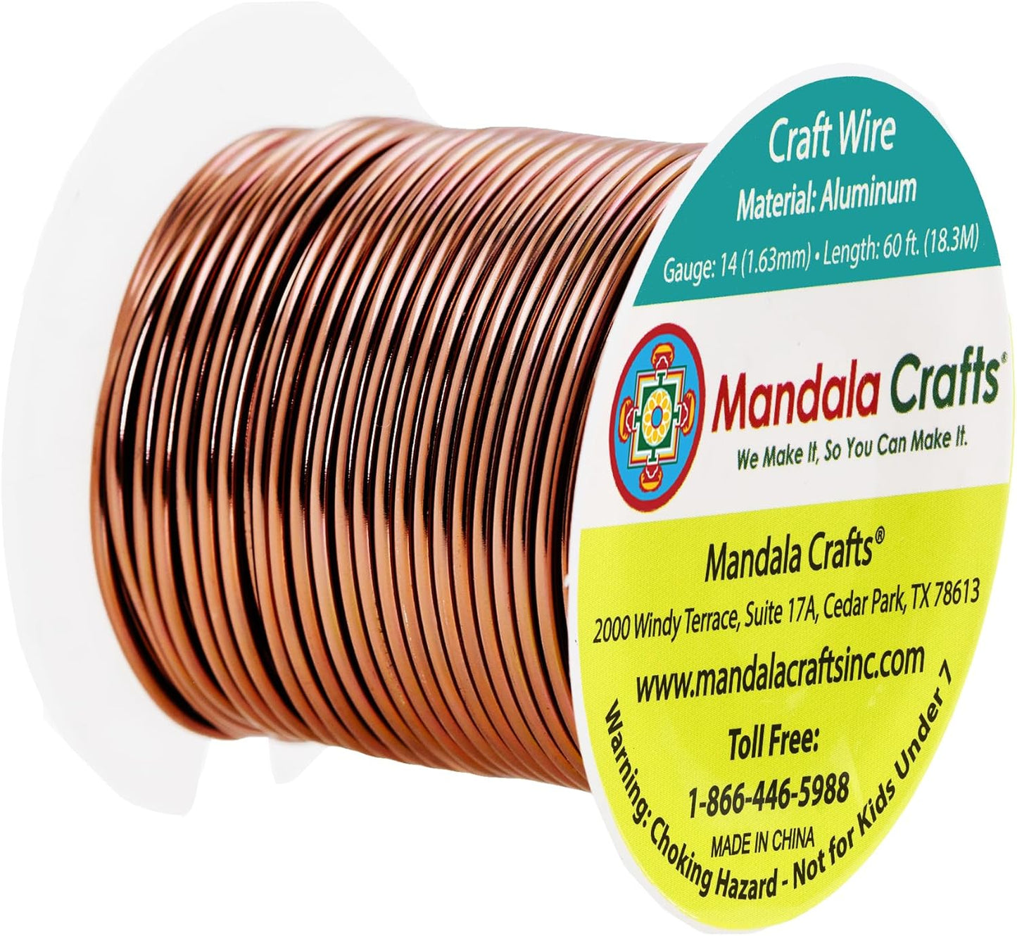 Mandala Crafts 14 Gauge Anodized Aluminum Craft Wire for Jewelry Making - 60 FT Colored Flexible Brown Wire - Bendable for Bonsai Armature Crafting Sculpting