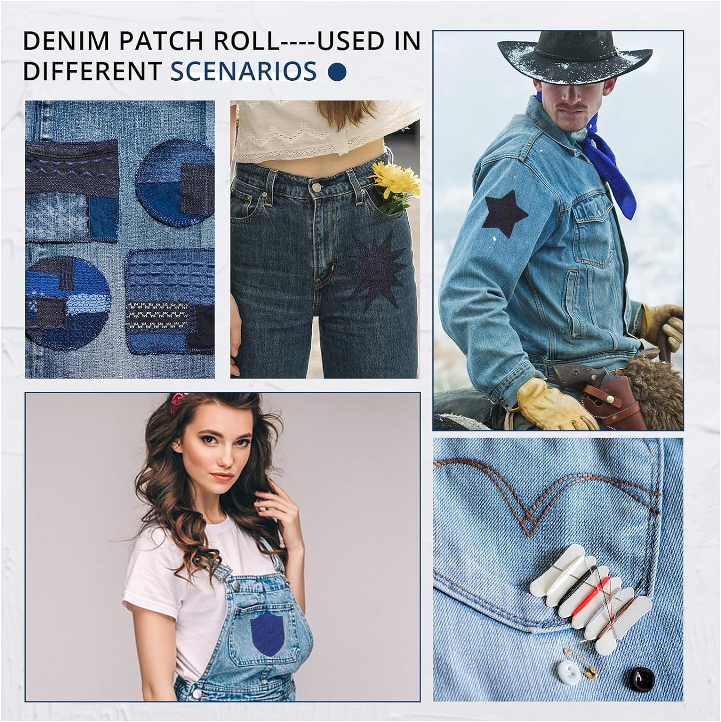 HTVRONT Iron on Patches for Clothes, 3"x60" Iron on Patches for Jeans, Jean Patches,Black Denim Patches for Inside Jeans & Clothing Repair
