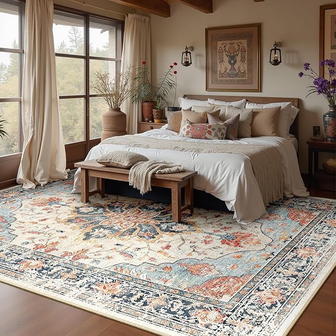RELEANY Area Rugs 5'x8' Washable Non-Slip, Floral Vintage Distress Print - Image 7
