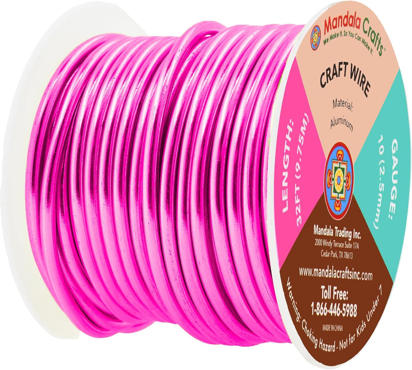 Mandala Crafts 10 Gauge Anodized Aluminum Craft Wire for Jewelry Making - 32 FT Colored Flexible Hot Pink Wire - Bendable for Bonsai Armature Crafting Sculpting