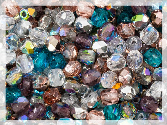 0.88oz (Approx. 300 pcs) Faceted Fire Polished Round Glass Beads 4mm (0.16in), Czech Republic Bohemian Glass Transparent Mix