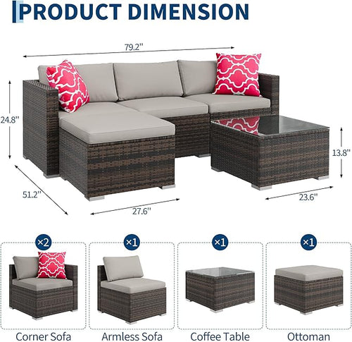 5-Piece Outdoor Sectional Sofa Set, All-Weather PE Rattan Patio Furniture - Image 2