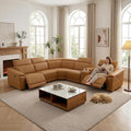 Power Recliner Sectional Sofa, L-Shaped Living Room Furniture Set, Light Brown by GEBADOL