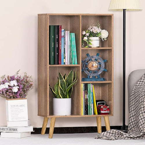 5 Cube Small Bookshelf, 3 Tier Mid-Century Modern Bookcase - Image 2