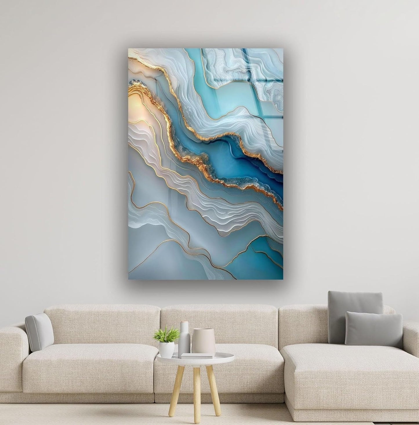 My Photostation.com 30Wx35.5H'' Turquoise and Blue Alcohol ink Glass Wall Art Tempered Glass Printing Wall Decor Large Wall Art Wall Hangings