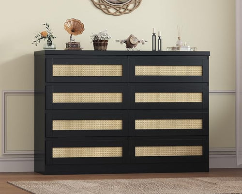 47 Inch Rattan 8 Drawer Dresser, Modern Farmhouse Chest of Drawers, Tv Stand by Unknown