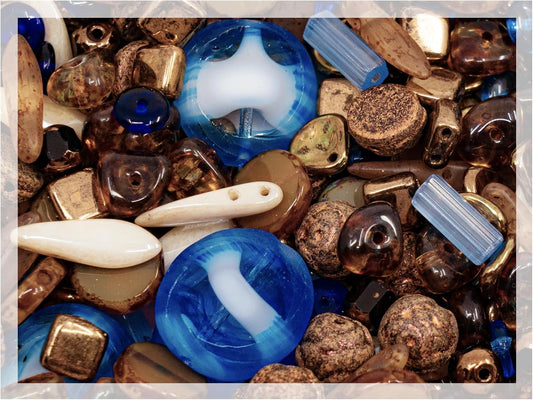 1.4oz (40g) Limited Mix of Czech Glass Beads, Matte and Glossy, Faceted Fire Polish, Hand Made Set Kit, Blue Copper