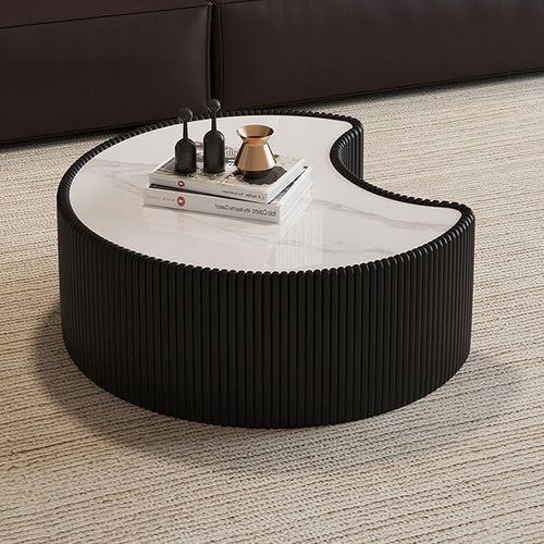 29.53" Marble Coffee Table, Modern Creative Moon Coffee Table by Henf