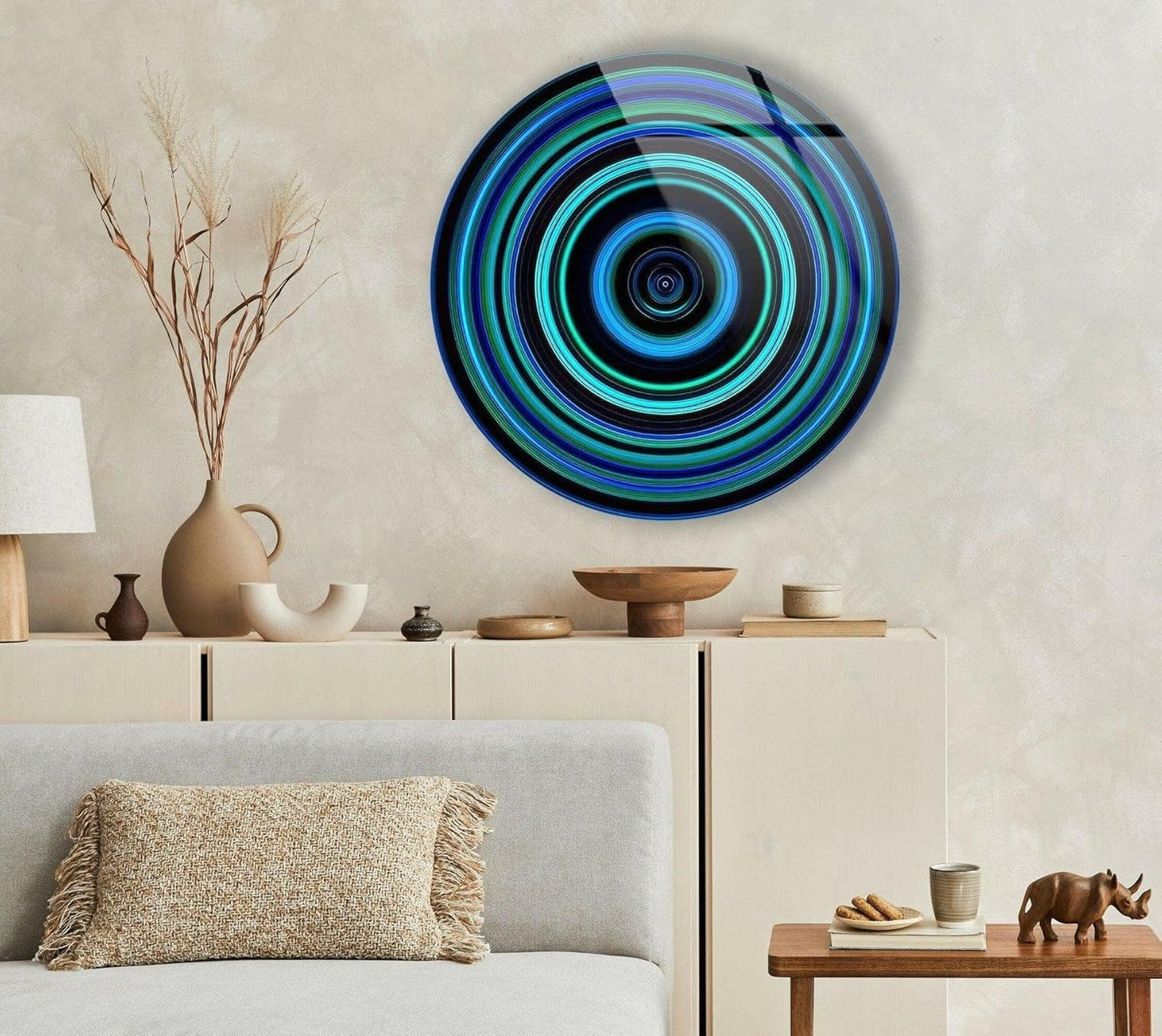 My Photostation.com 27.5''(70cm) Diameter Blue and Green Round Glass Wall Art Tempered Glass Printing Wall Decor Large Wall Art Wall Hangings