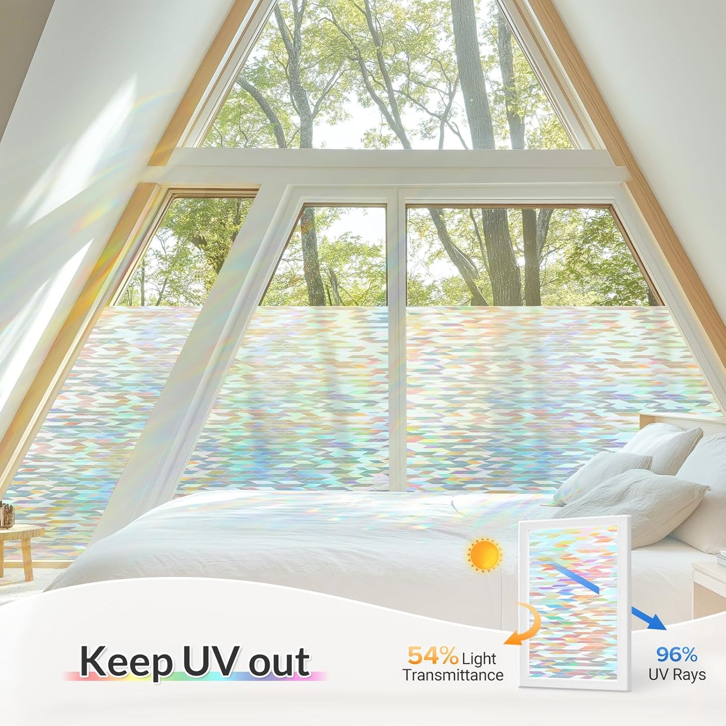 rabbitgoo Window Privacy Film with Installation Tools, Stained Glass Window Film Rainbow Prism Decorative Glass Clings for Home Decor, Static Cling Covering Sun Blocking, 17.5" x 78.7"
