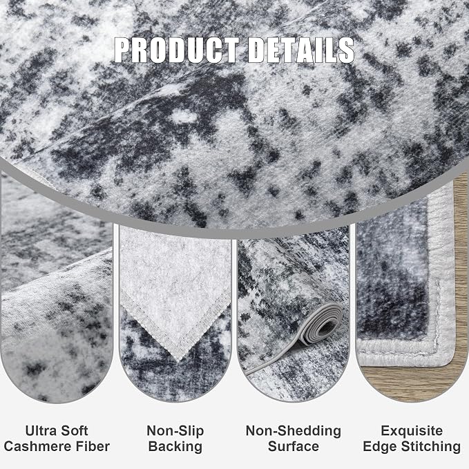 2'x5'Runner Rug Washable Rug: Modern Abstract Soft Thin Runner Rug Dark Black - Image 6