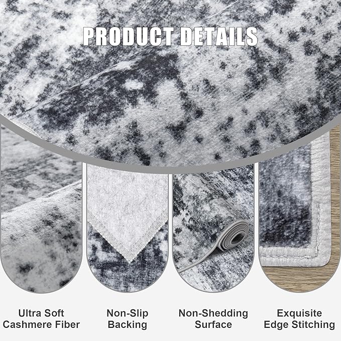 5x5 Area Rug Living Room Rug: Washable Modern Abstract Soft Thin Rug Indoor - Image 6