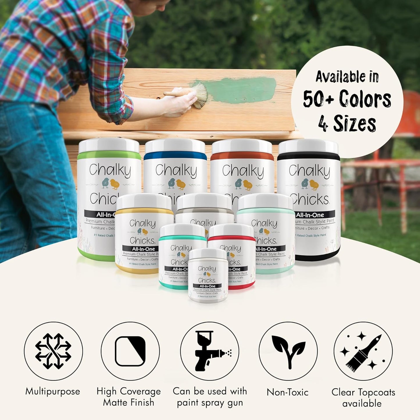 Chalky Chicks All-in-One Chalk Paint for Furniture or Cabinet - 8 Fl Oz - Matte Finish Aged Burlap White for Metal, Wood Furniture Paint - No Sanding All-in-One for Home Decor & Crafts, USA Made