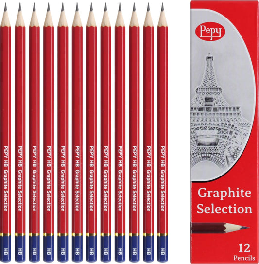 Pepy Graphite Professional Drawing Pencils - Set of 12 HB Pre-Sharpened Black Lead Pencils; Perfect for Drawing, Sketching and Shading, Graphic and Fine Art